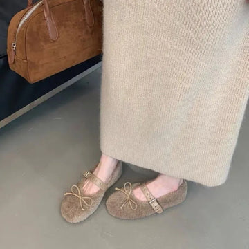 Xajzpa New Women's Shoes Woman Flats Low Heels Casual Female Sneakers Slip-on Loafers Fur Round Toe Shallow Mouth Boat Slip on Winter